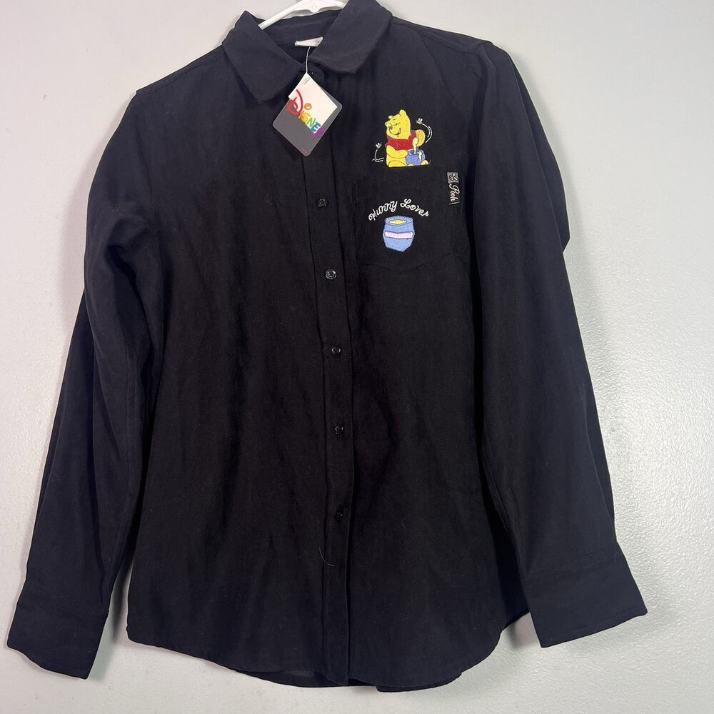 NWT Winnie The Pooh Disney Dark Blue Corduroy Button Down Shirt sz S Resort